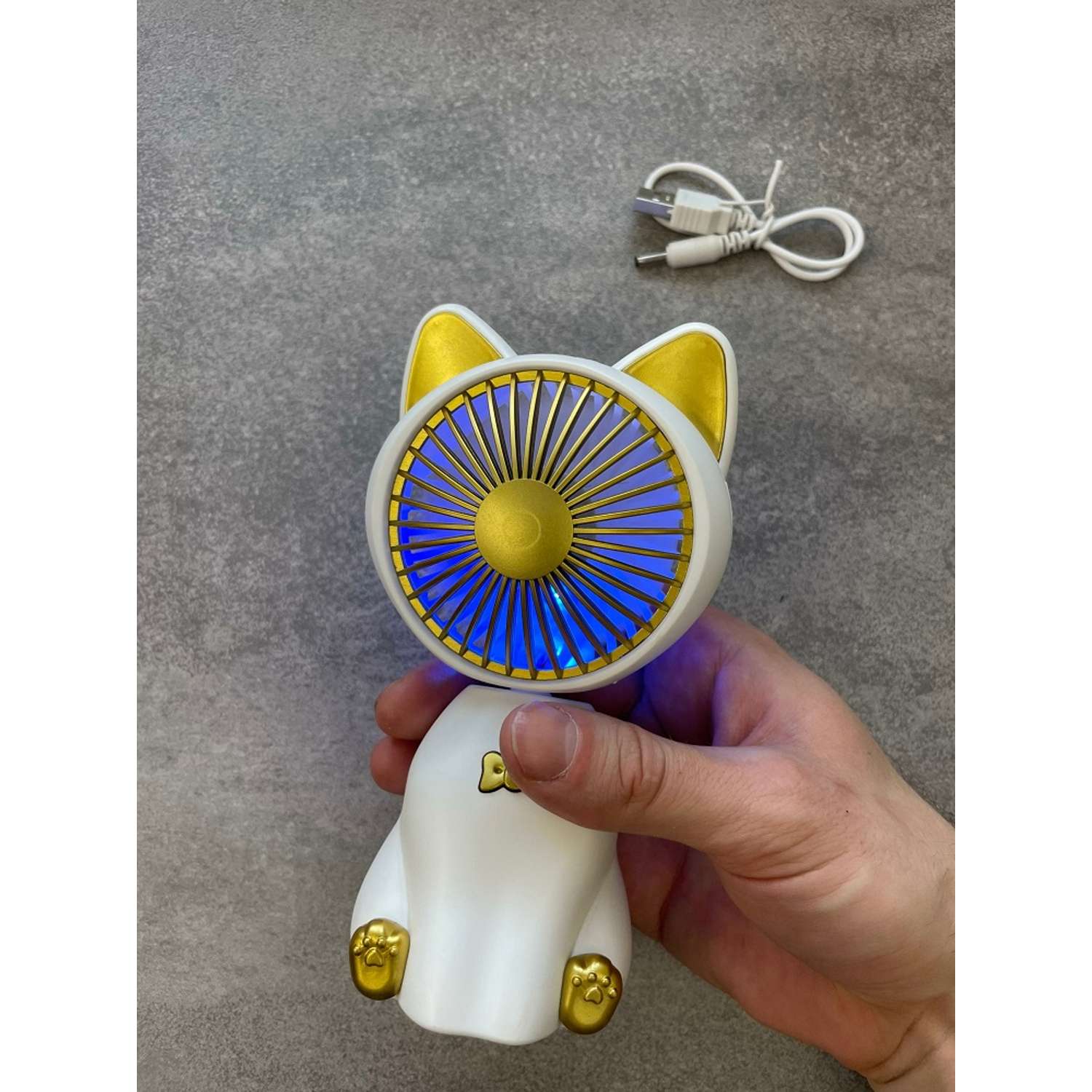 Вентилятор детский 3 лопасти CASTLELADY с USB зарядкой Котенок белый - фото 3