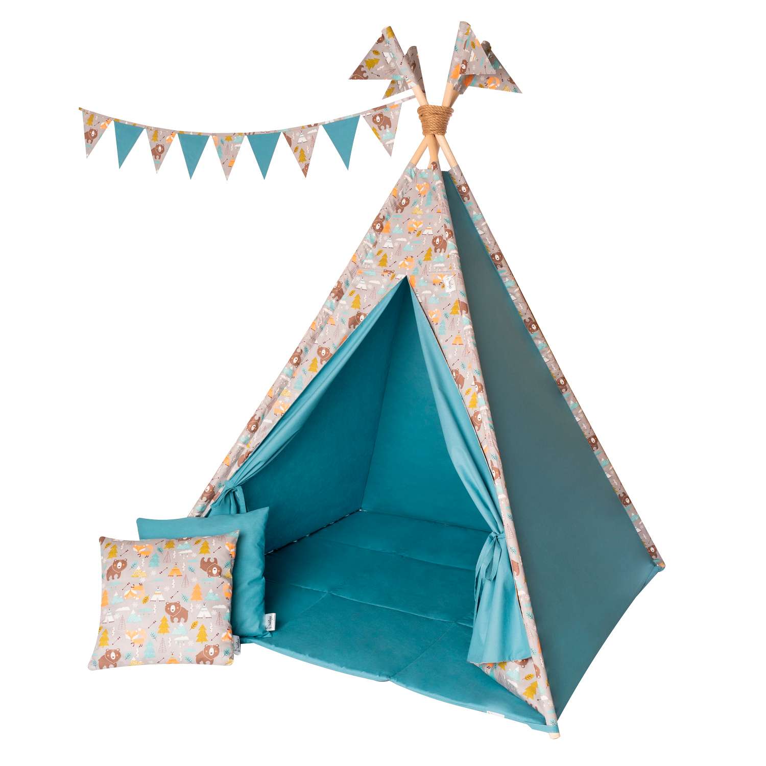 Детская игровая палатка вигвам Buklya Медведи цв. серый / индиго - фото 1