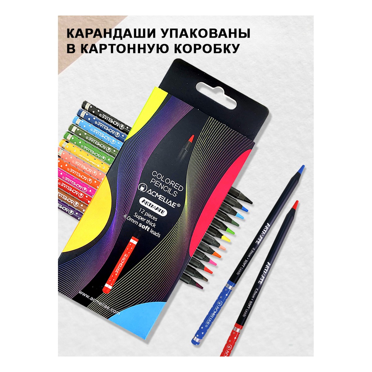 Карандаши цветные ACMELIAE Blackwood Artmate 12 цветов в картонном футляре - фото 8