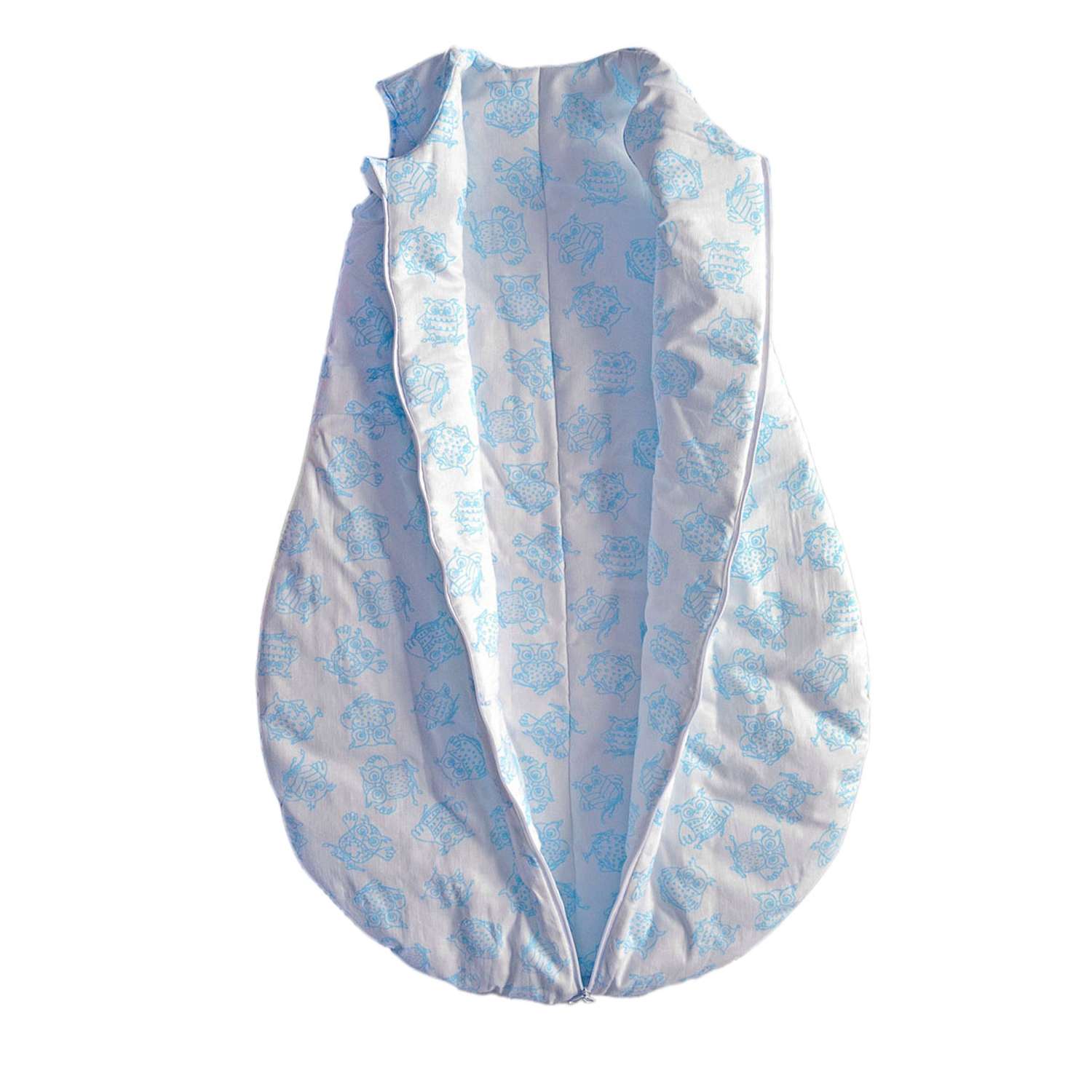 Одеяло-спальный мешок голубой Засыпашки Утепленный Совы 80 см. Хлопок 100% - фото 3