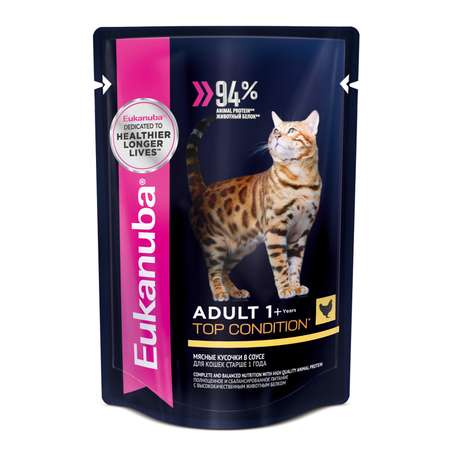 Корм влажный для кошек Eukanuba Cat 85г с курицей в соусе для взрослых пауч