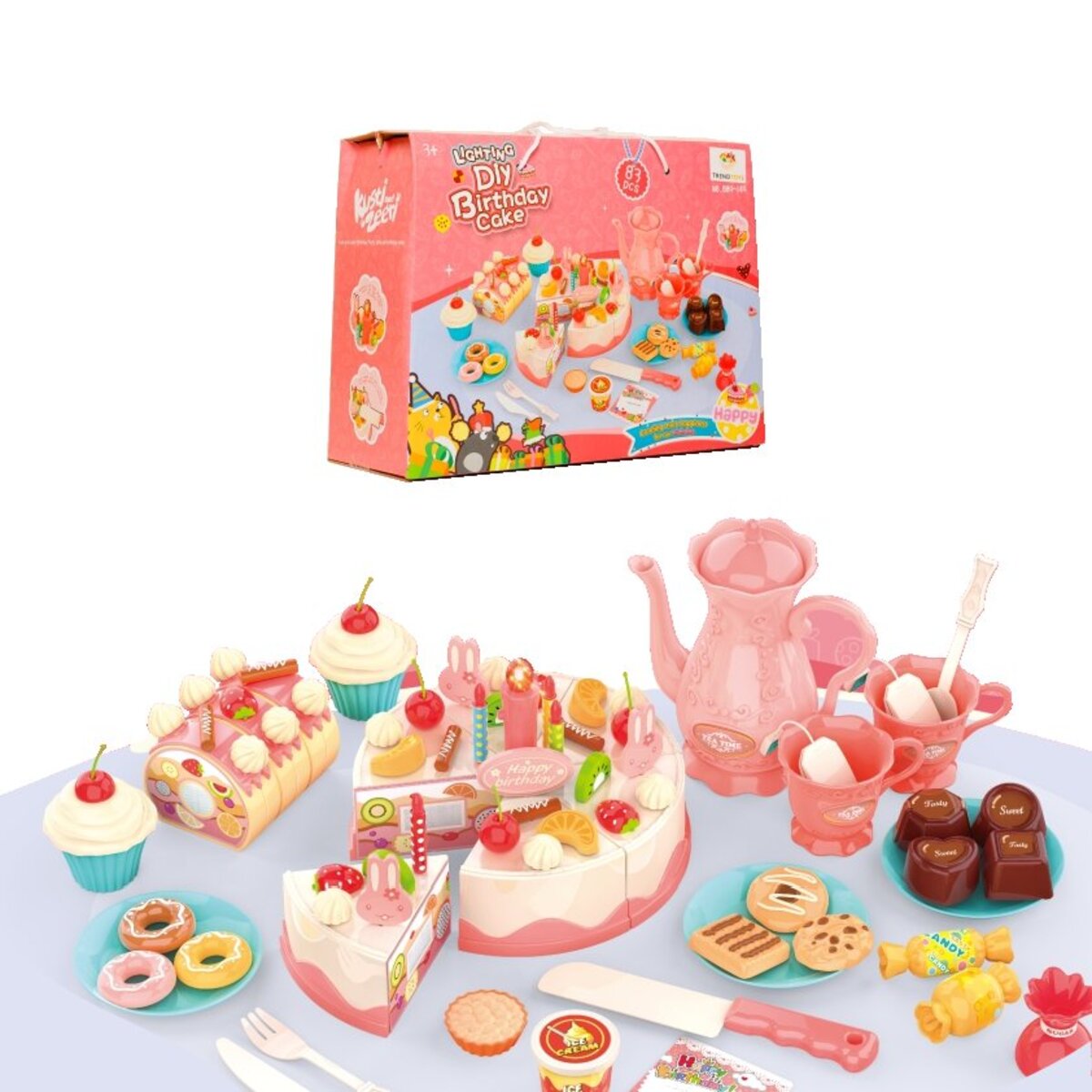 Посуда игрушечная и продукты TrendToys Веселое чаепитие торт и сервиз 83 предмета - фото 2