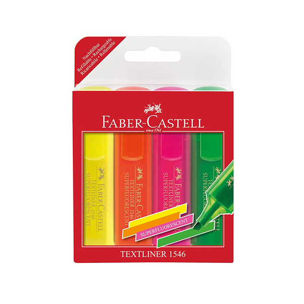 Текстовыделитель Faber Castell суперфлюорисцентный 4 шт. - фото 1