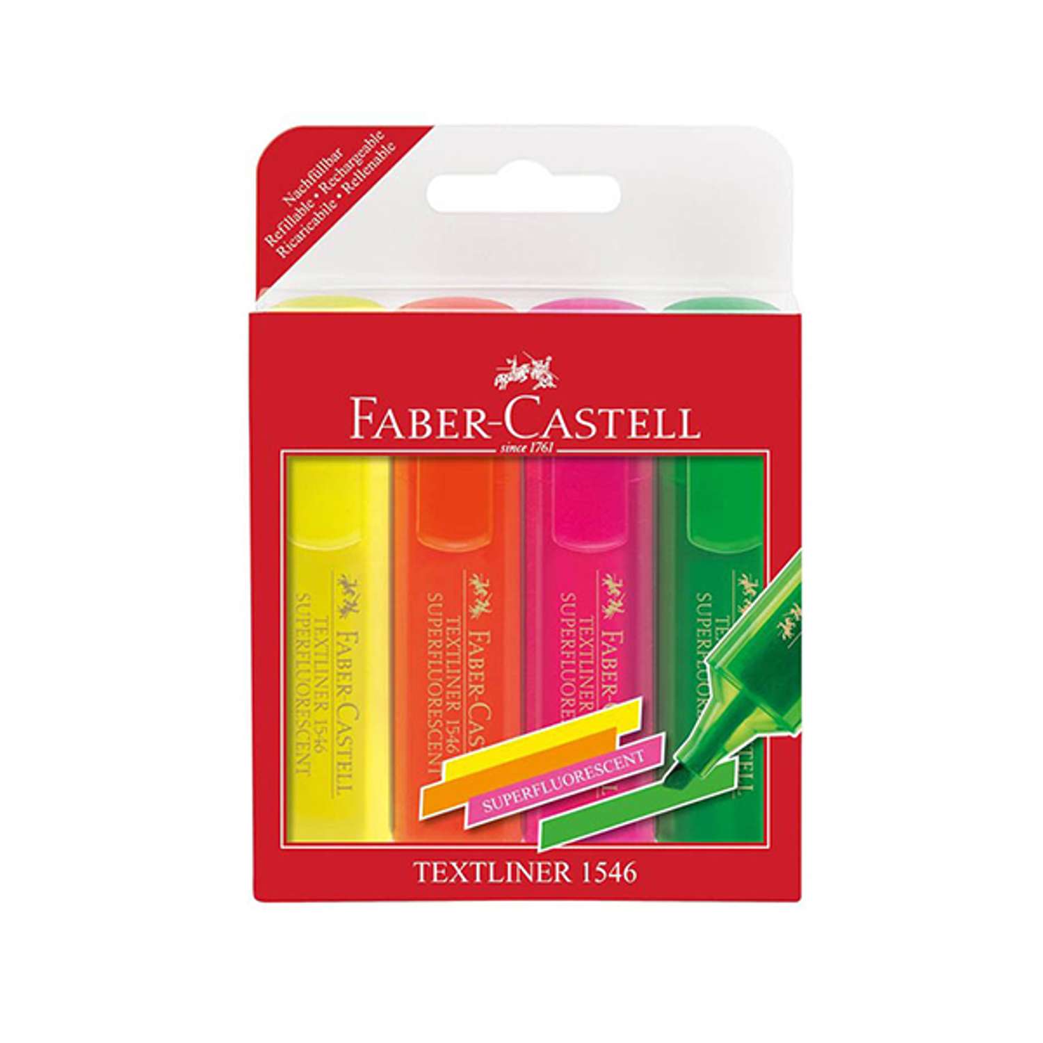 Текстовыделитель Faber Castell суперфлюорисцентный 4 шт. - фото 1