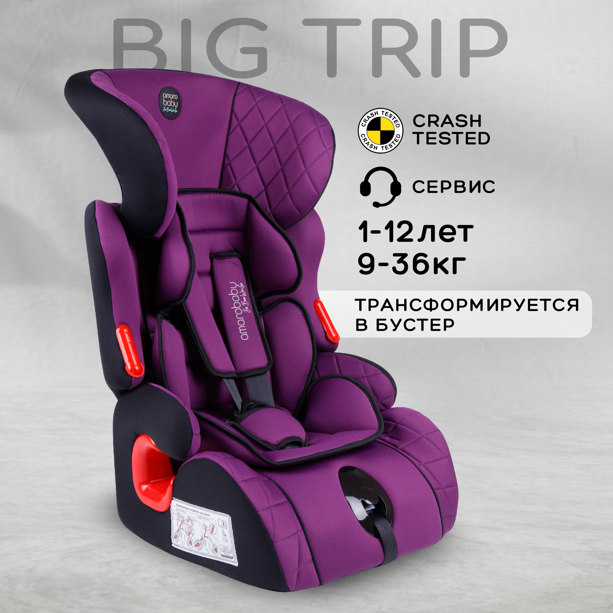 Автокресло детское AmaroBaby Big trip группа I II III фиолетовый - фото 2