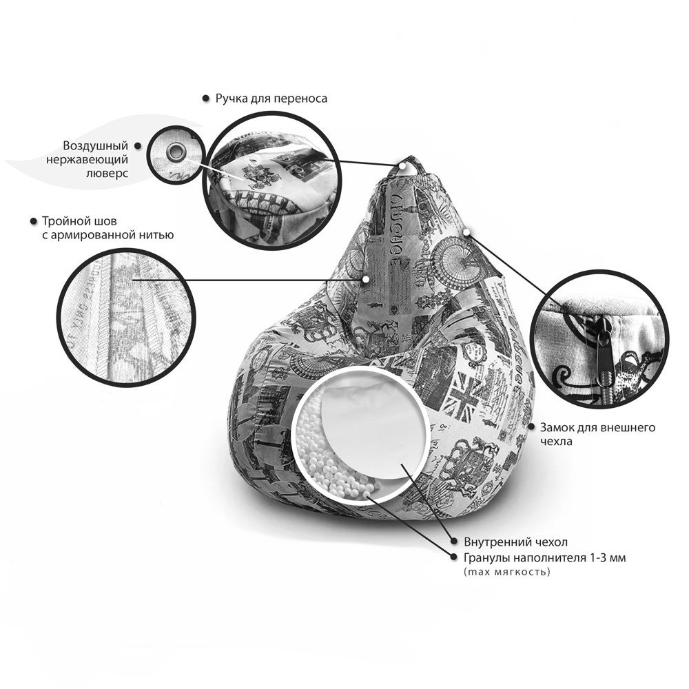 Кресло-мешок груша Bean Joy размер XL хлопок - фото 7