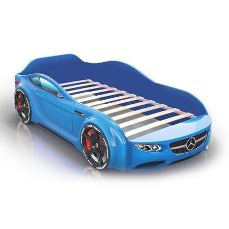 Кровать-машинка ROMACK Baby голубая+подсветка дна и фар+фирменная обшивка матраса