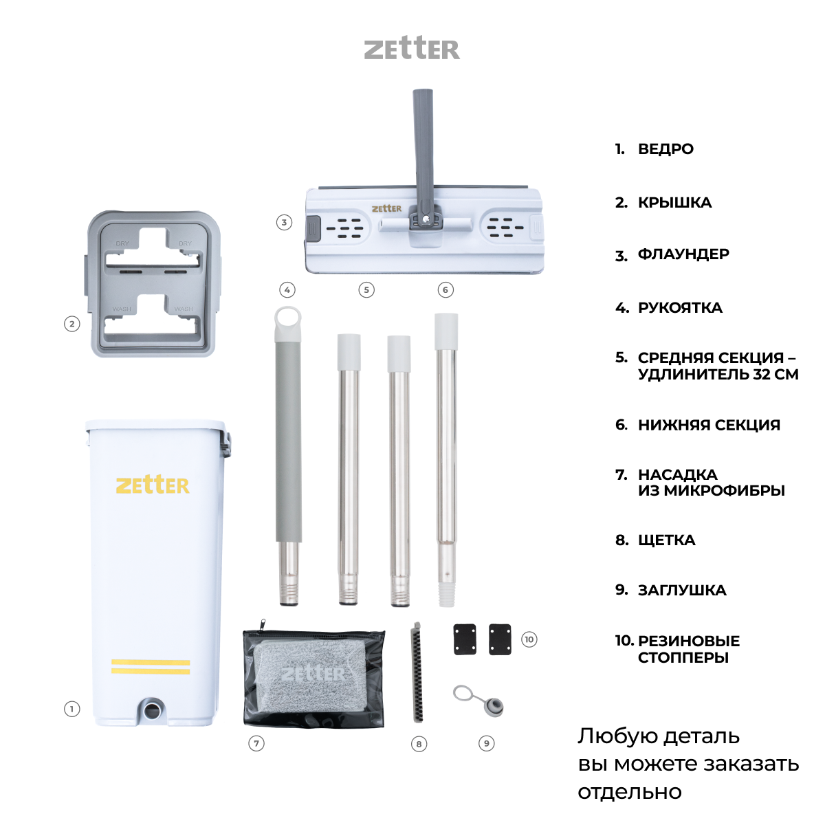 Система для уборки ZETTER M 10 л 1 насадка - фото 7