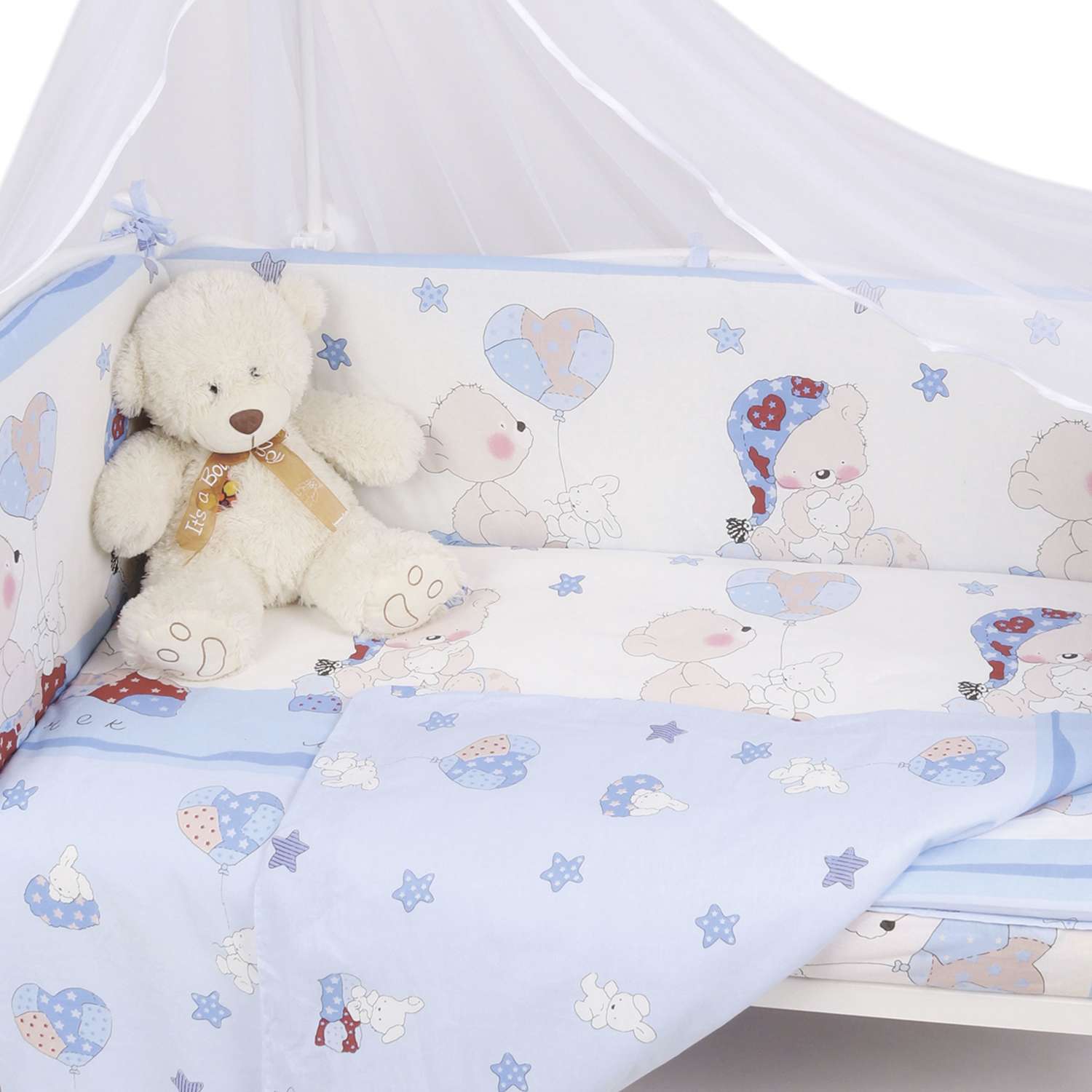 Комплект постельного белья Amarobaby Сонный медвежонок 7предметов Голубой - фото 6