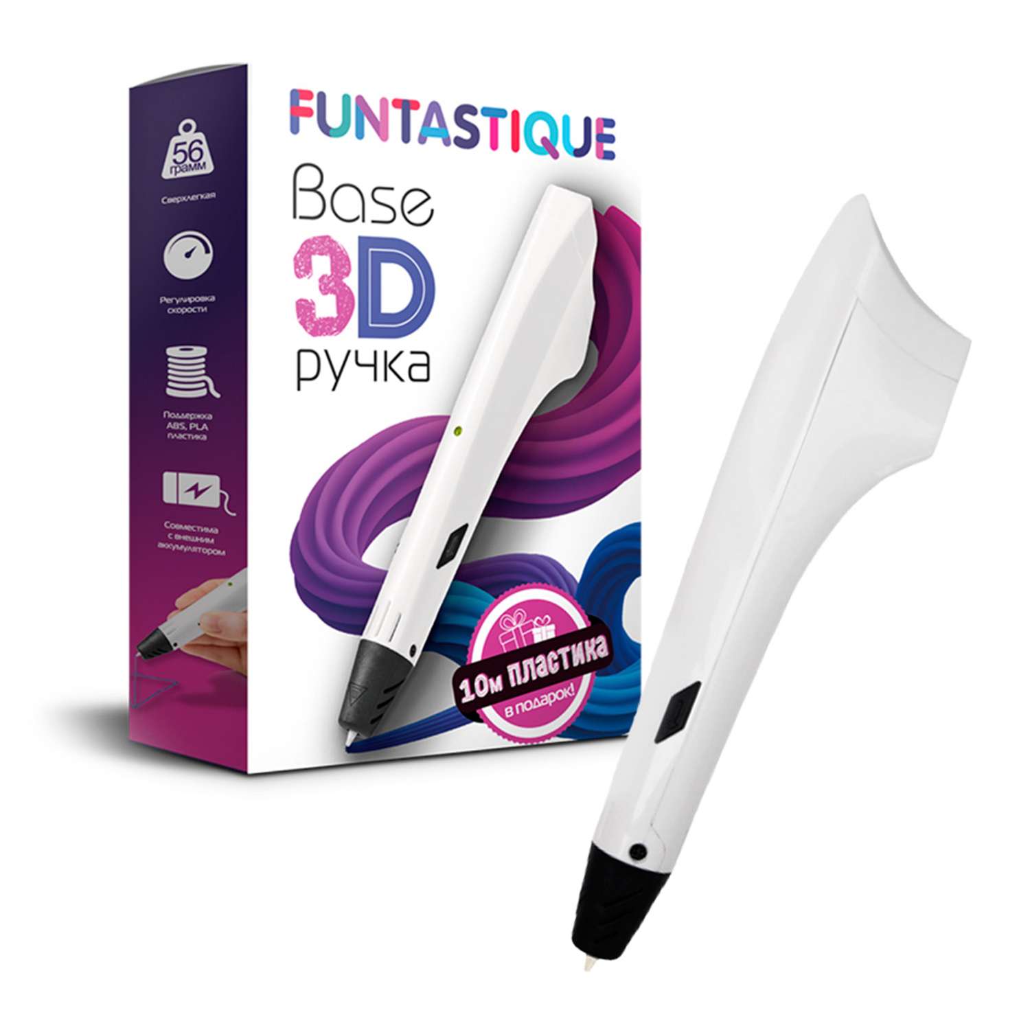 3D ручка FUNTASTIQUE base белая с батарейками - фото 1