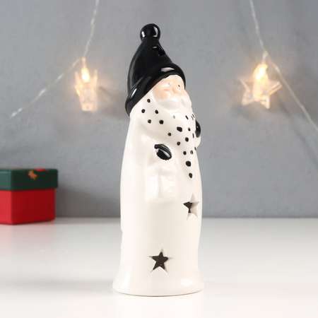 Сувенир Sima-Land керамика свет «Дед Мороз чёрный колпак борода в горох с фонарём» 17 8х6 2х6 2 см 762031