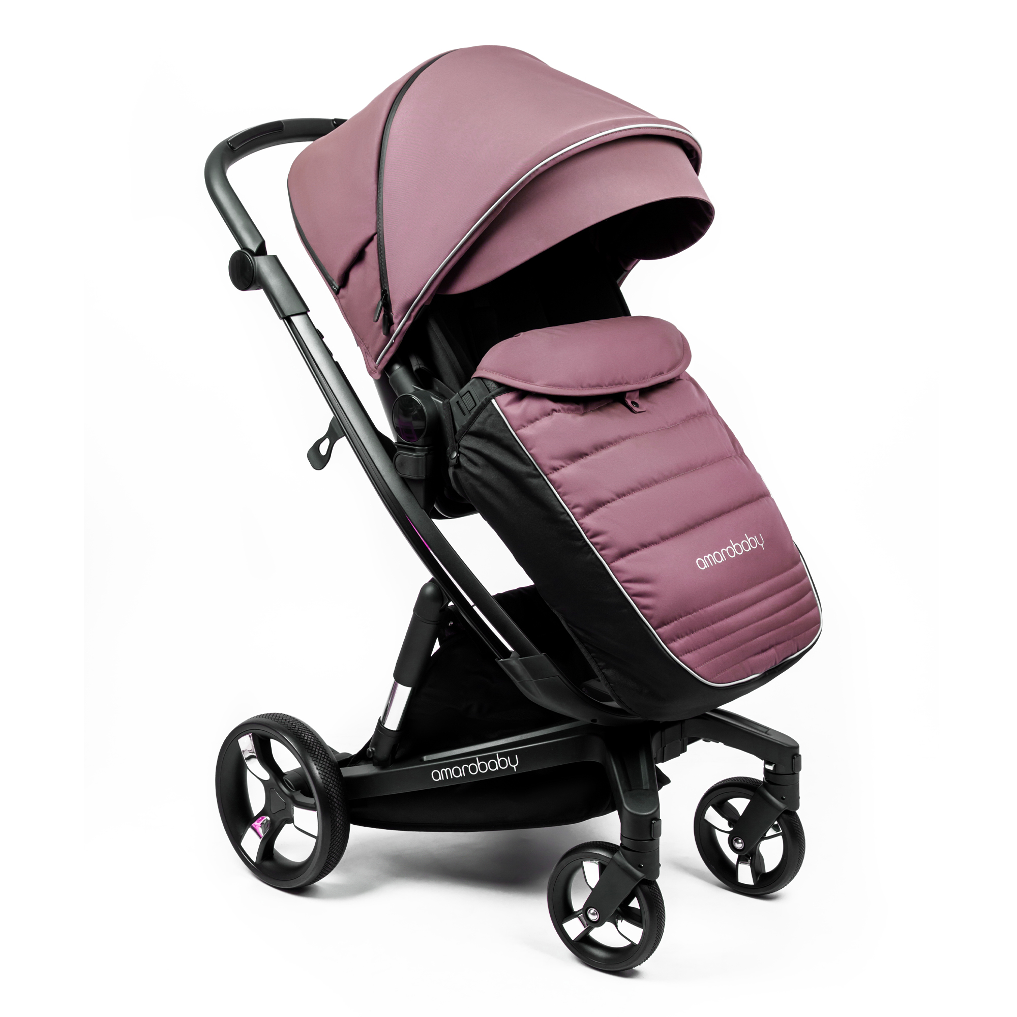 Коляска детская 2 в 1 AmaroBaby TUTUM с AUTO BRAKE розовый - фото 28