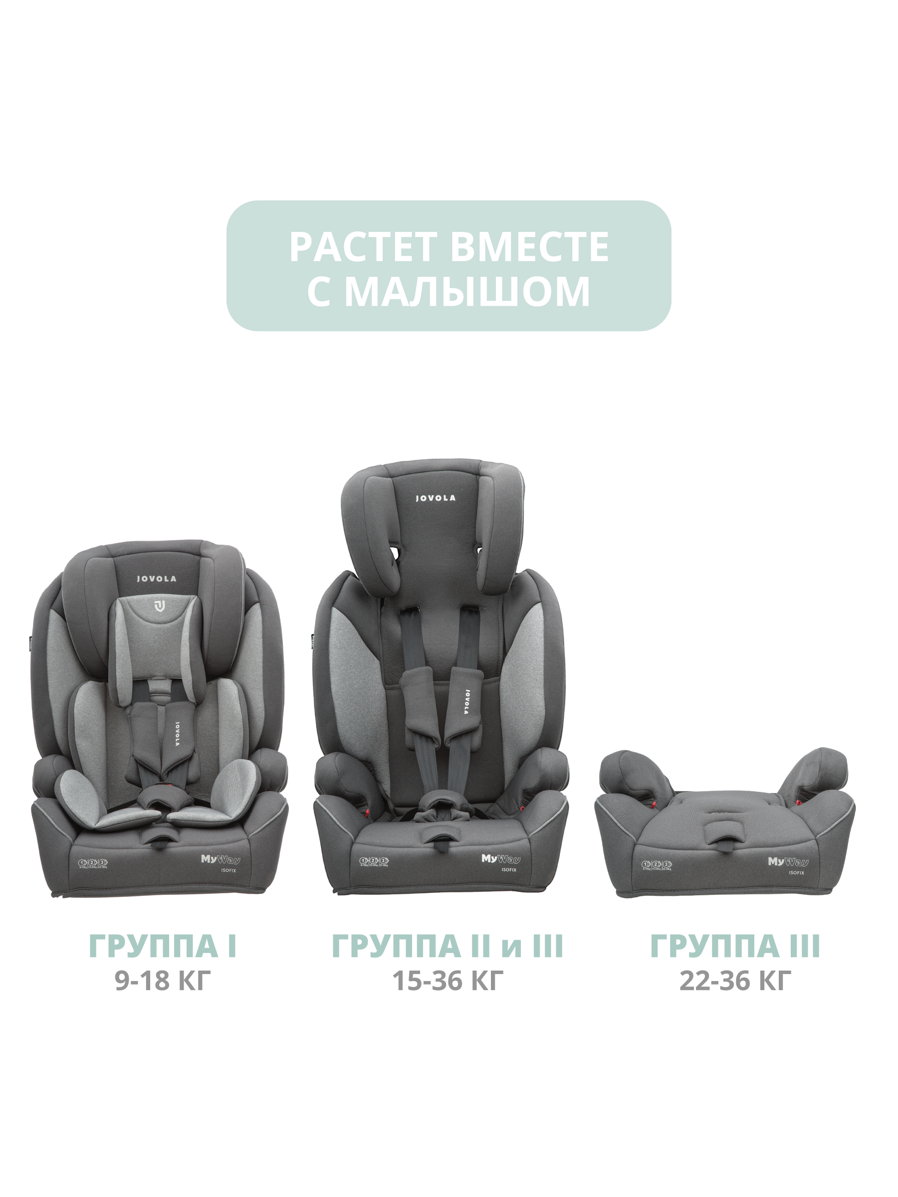 Автокресло JOVOLA MyWay Isofix группа 1+2+3 9-36 кг темно-серый - светло-серый - фото 9