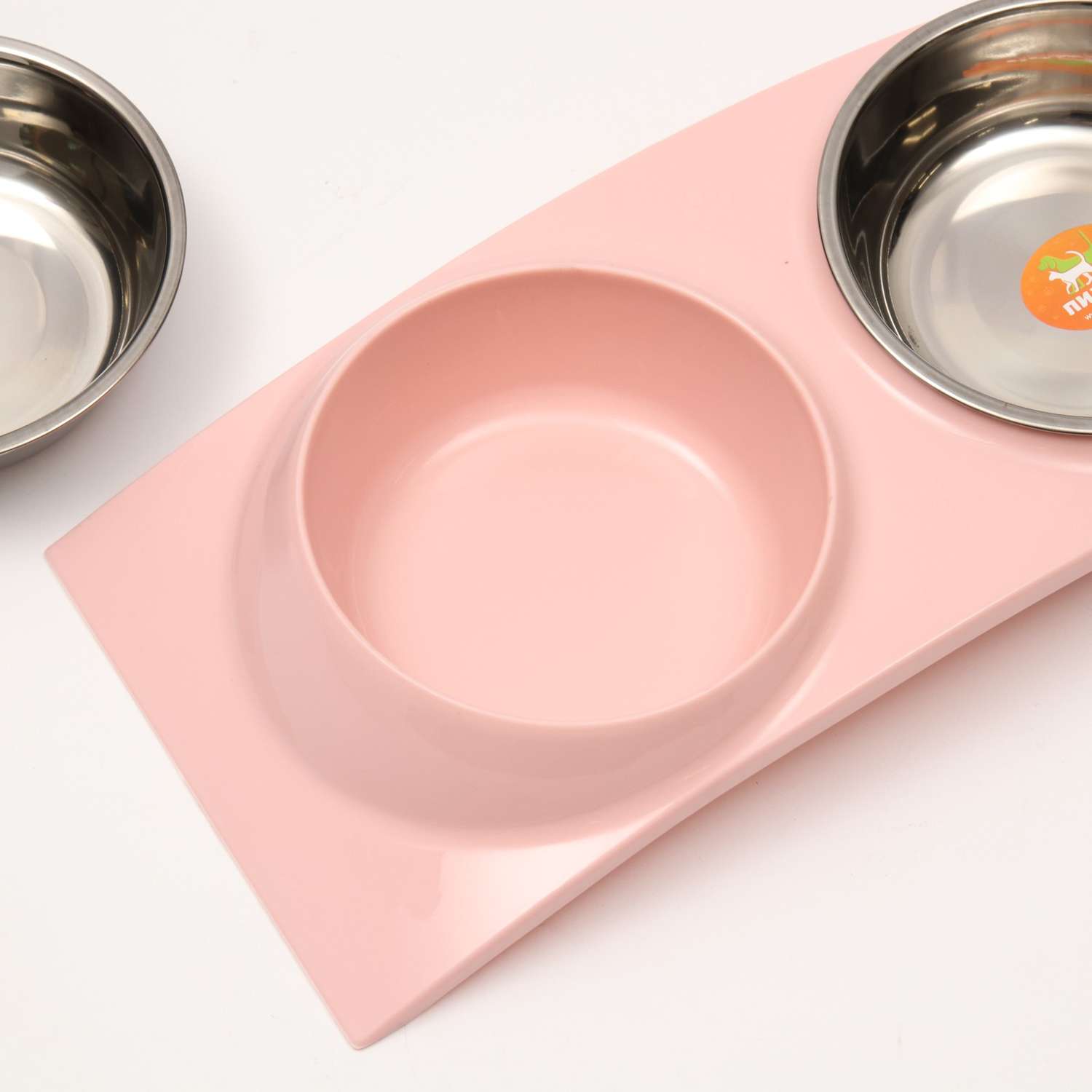 Миска Пижон металлическая двойная на пластиковой основе 38.5х16.7х5 см розовая 160 мл - фото 6