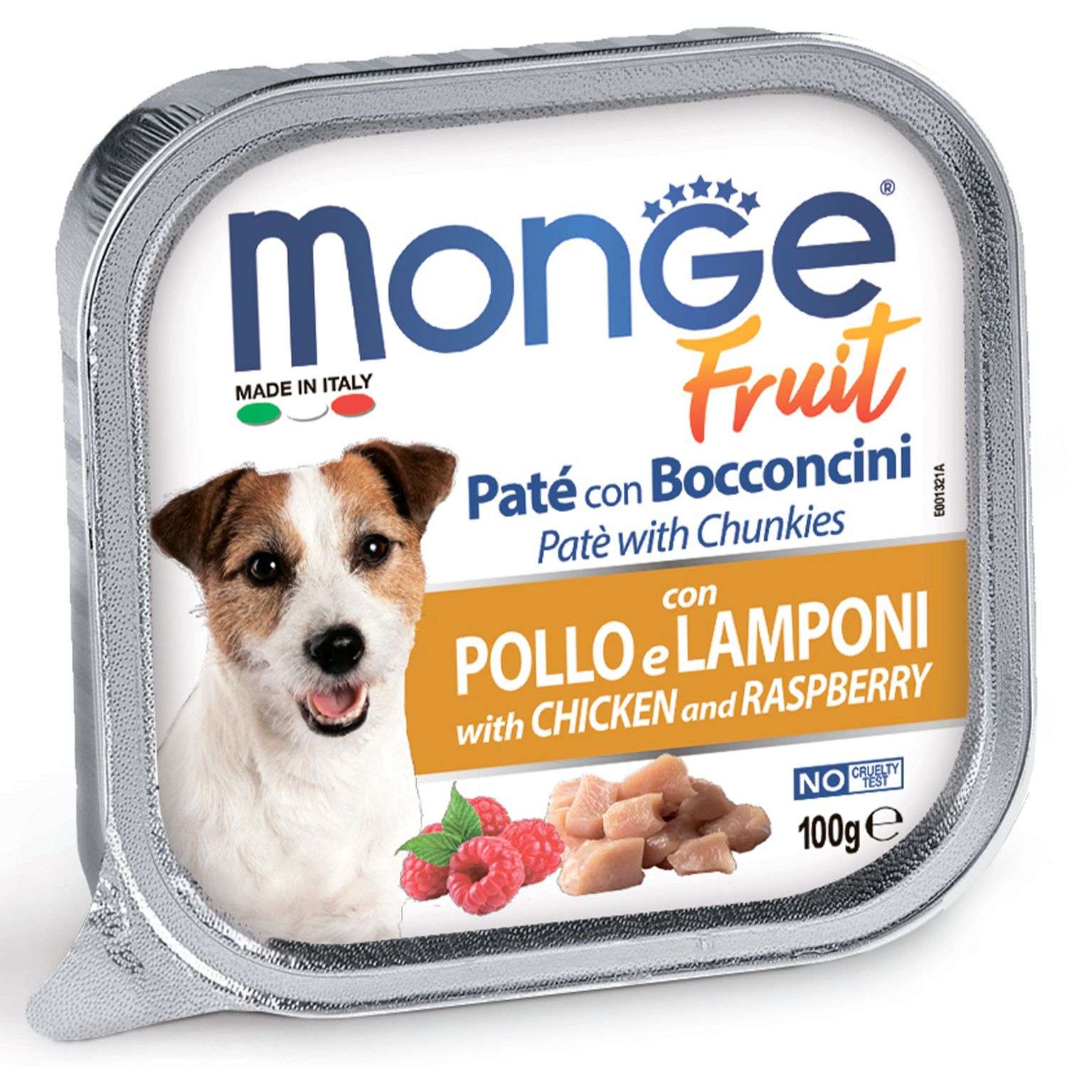 Корм для собак MONGE Dog Fruit курица с малиной консервированный 100г - фото 1