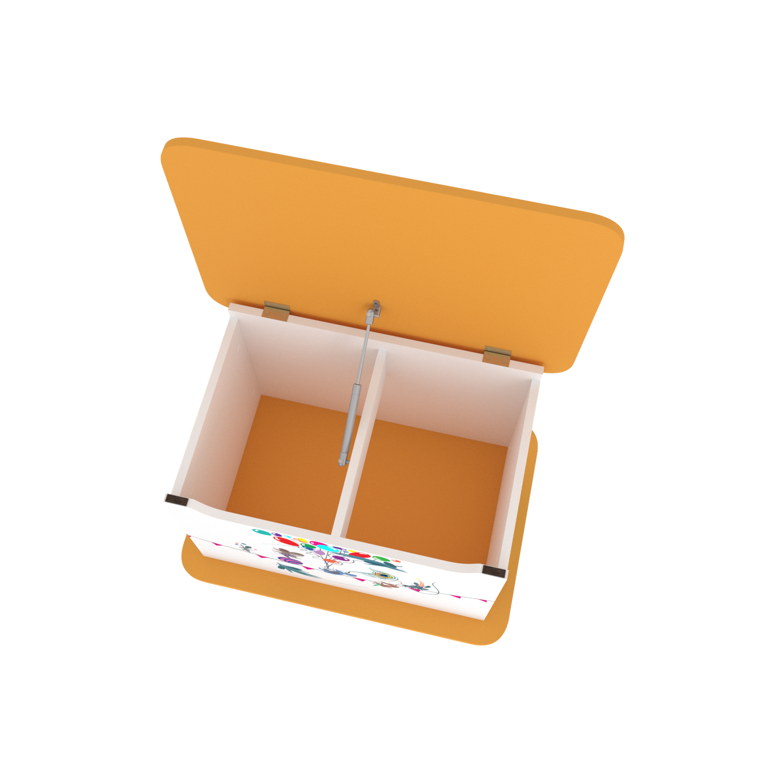 Тумба Тутси для игрушек белый шагрень оранжевый с рисунком откидная крышка - фото 2