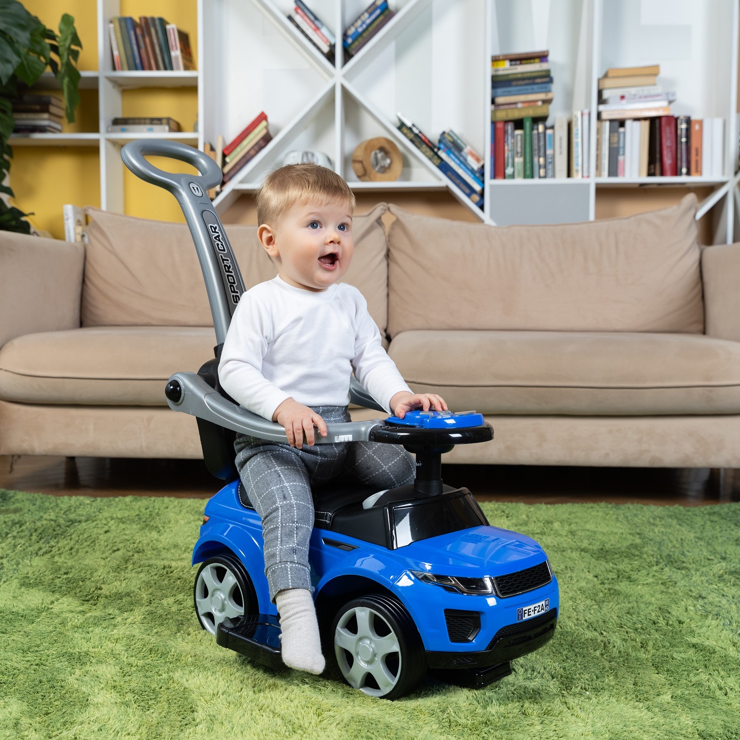 Каталка BabyCare Sport car кожаное сиденье синий - фото 12