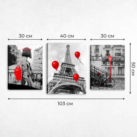 Комплект картин на холсте LORI Интерьерные на стену 3 в 1 Прогулки по Парижу 30х40 и 40х50 см