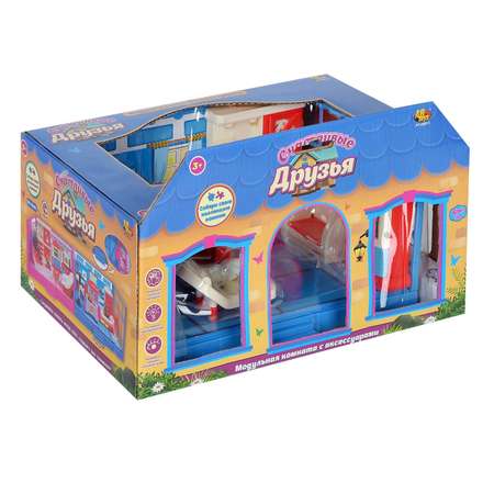 Игровой набор ABTOYS Счастливые друзья Модульная комната Гостинная с мебелью и фигурками животных12 предметов