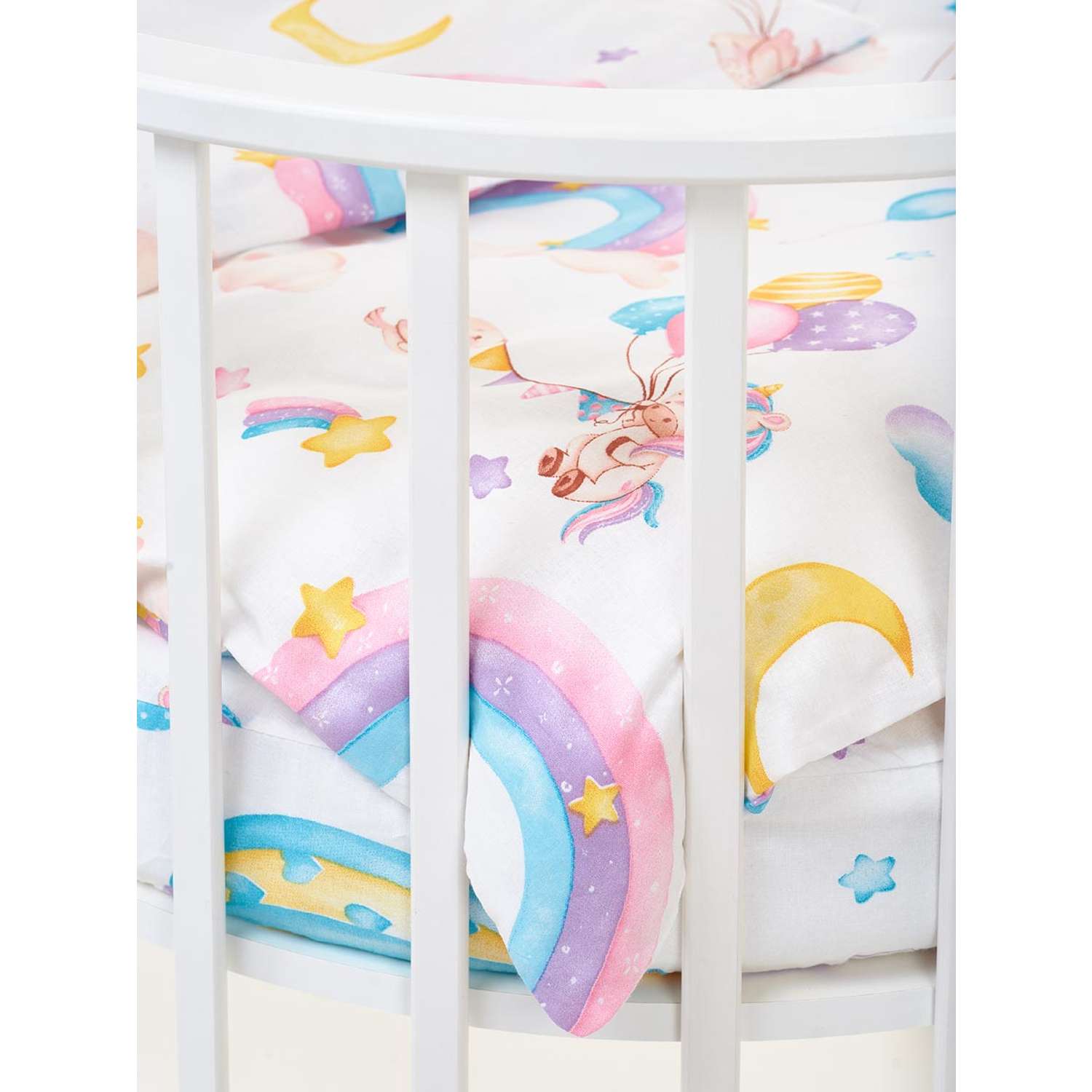 Комплект постельного белья Lemony kids в овальную кроватку Rainbow Розовый 3 предмета - фото 6