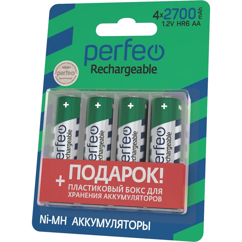 Аккумуляторные батарейки Perfeo AA2700mAh 4 штуки+Box - фото 2