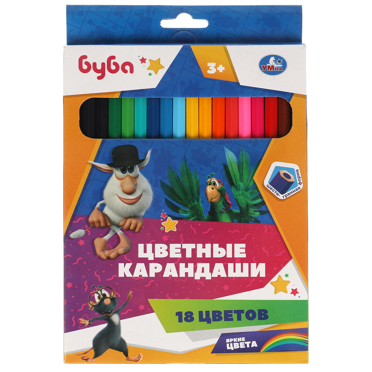 Цветные карандаши УМка Буба 18 цветов шестигранные 321055 - фото 1