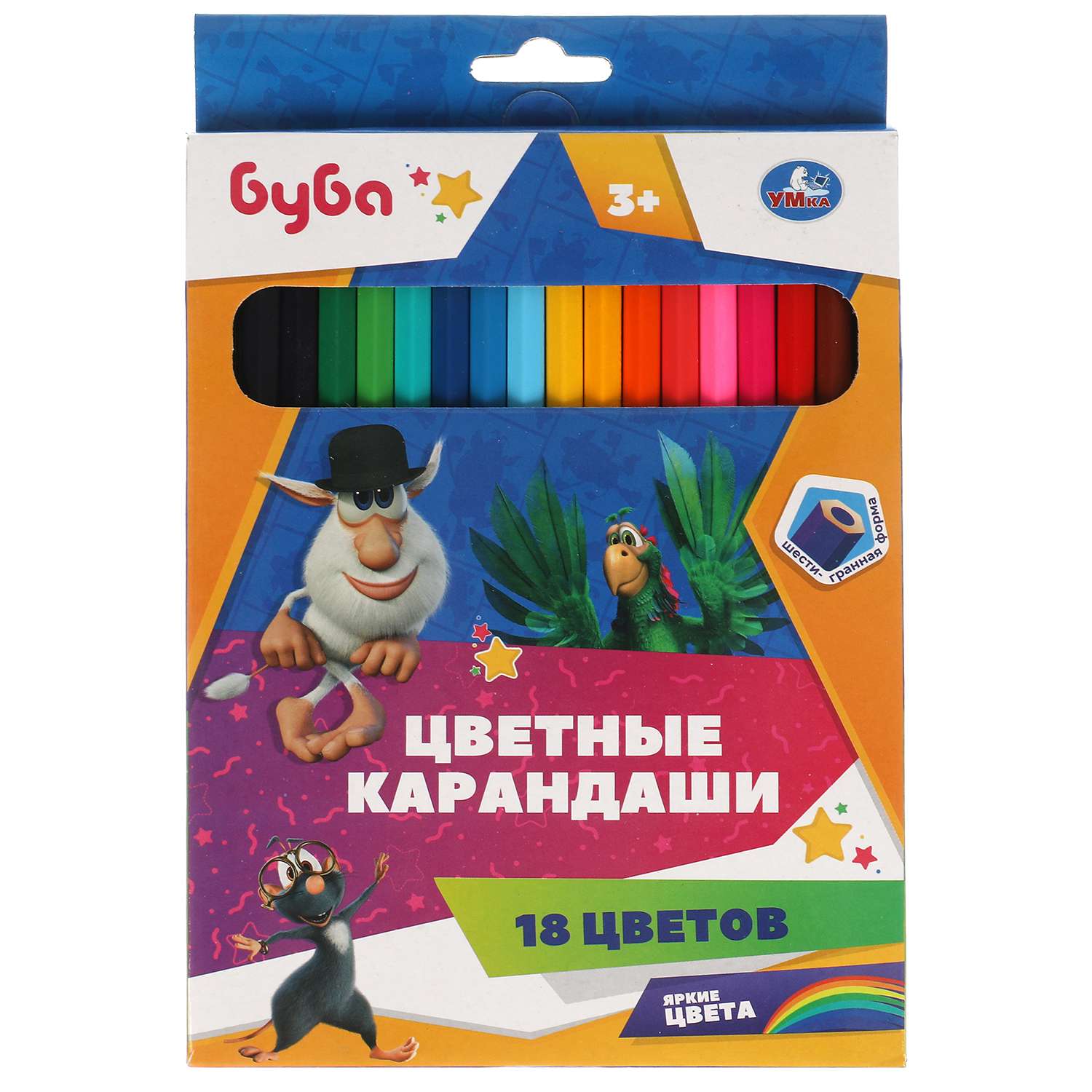 Цветные карандаши Умка Буба 18 цветов шестигранные 321055 - фото 1
