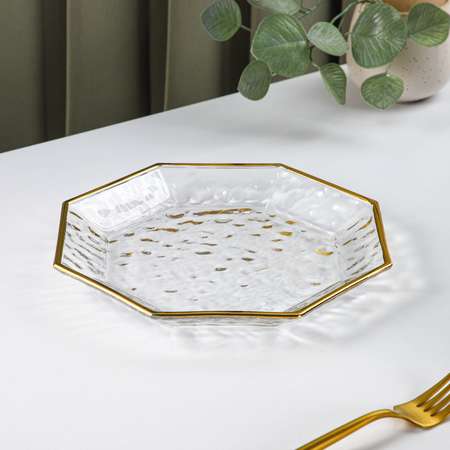 Тарелка Sima-Land стеклянная сервировочная «Иней. Золото» d=24 5 см цвет прозрачный с золотой отводкой