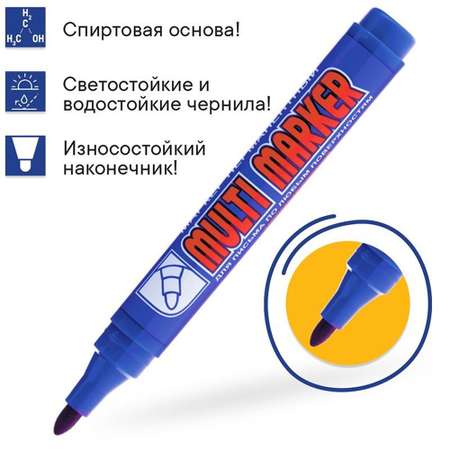 Маркер перманентный CROWN Multi Marker 3-5мм синий 4 штуки