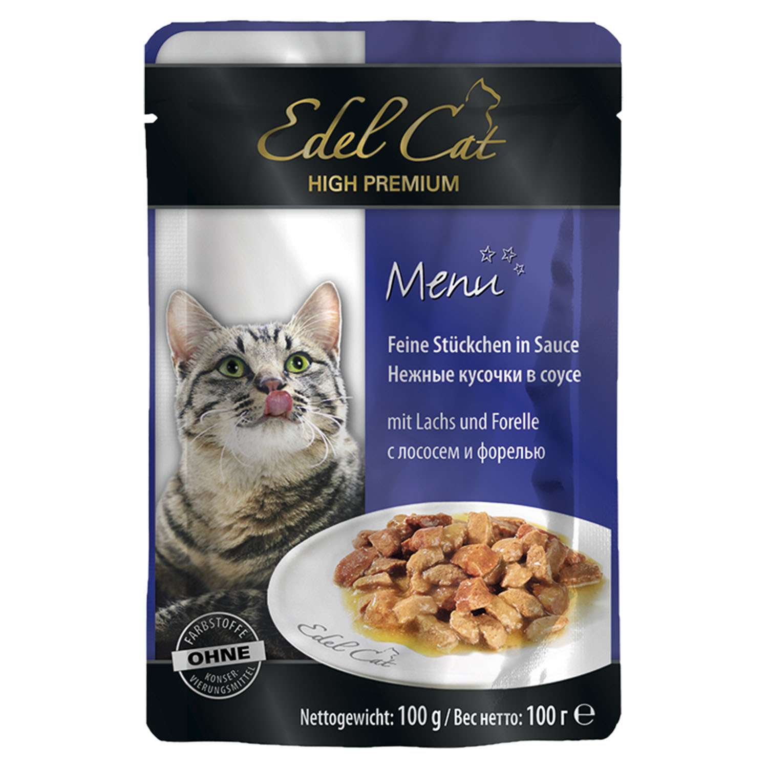 Корм влажный для кошек Edel Cat 100г кусочки в соусе лосось-форель пауч - фото 1