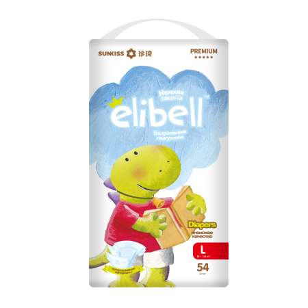 Подгузники Elibell Premium размер L 9-14 кг 54 шт
