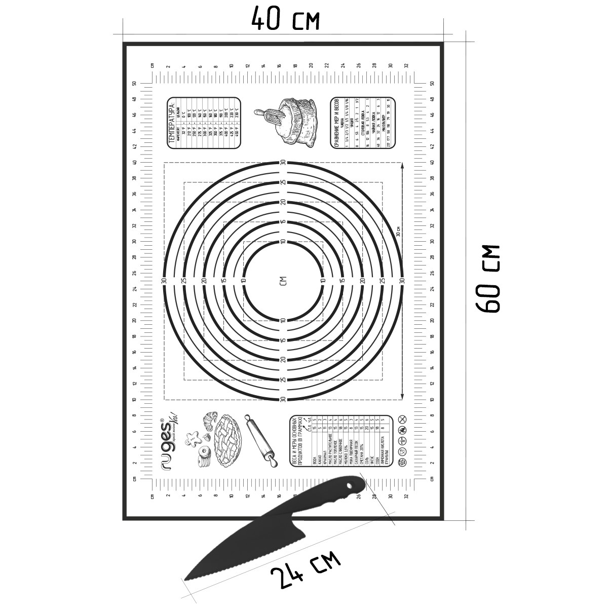 Коврик для теста RUGES большой черный - фото 2