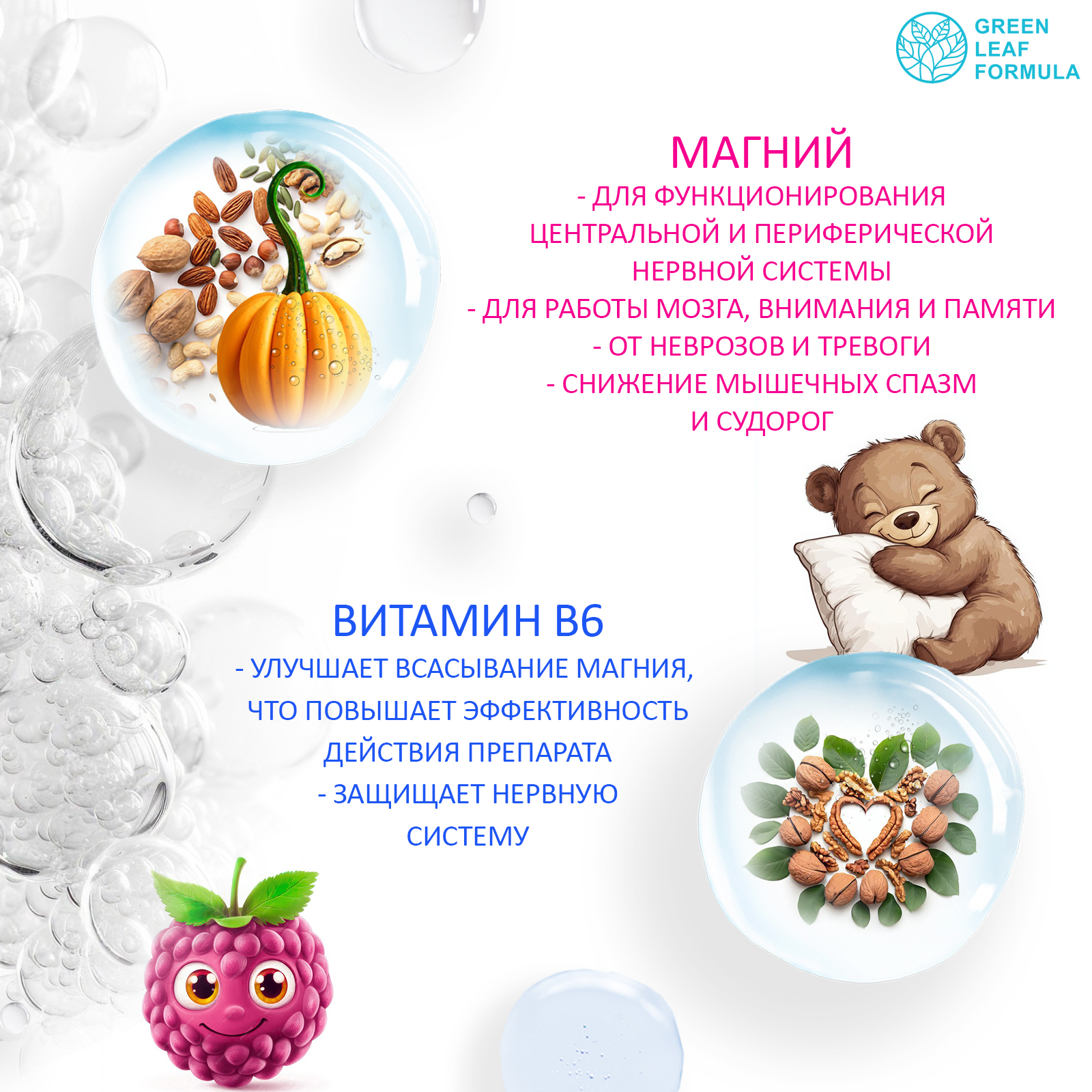 Магний В6 детский со вкусом малина Green Leaf Formula витамины для детей для нервной системы - фото 3