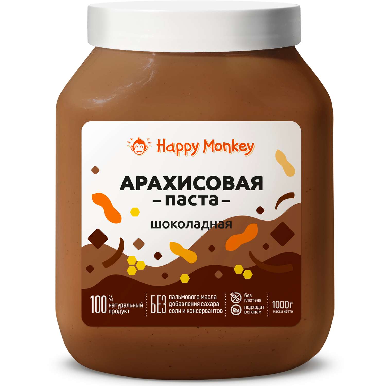 Арахисовая паста Happy Monkey Шоколадная 1000 г - фото 1