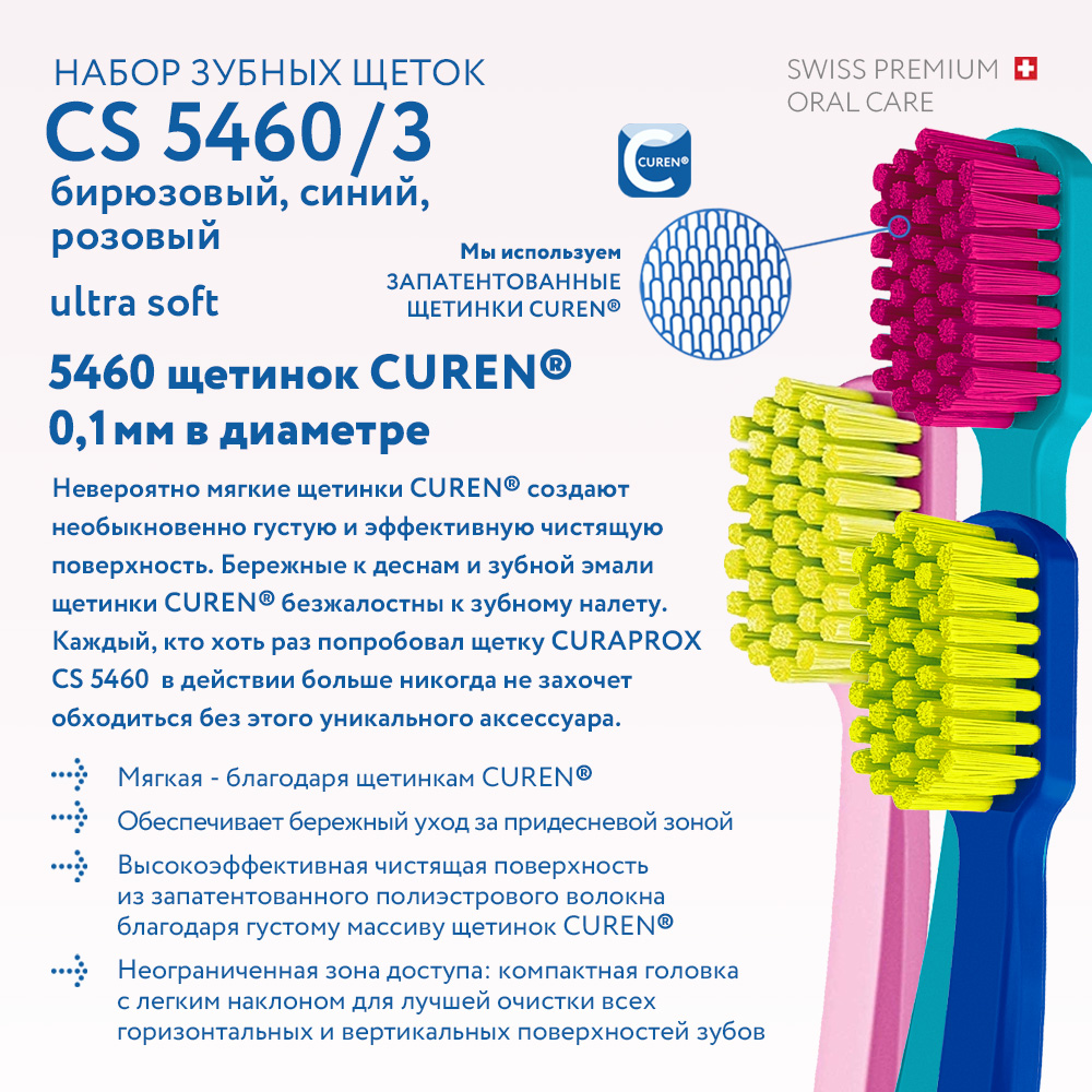 Набор зубных щеток Curaprox ultrasoft 3 шт бирюзовый-голубой-малиновый - фото 6