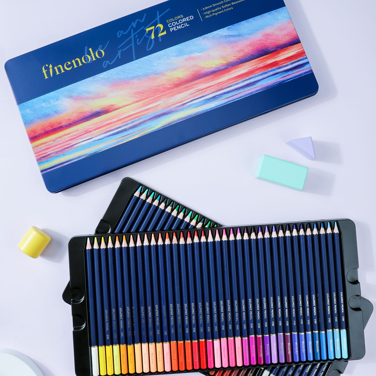 Набор цветных карандашей Finenolo 72 цвета в металлическом пенале - фото 8