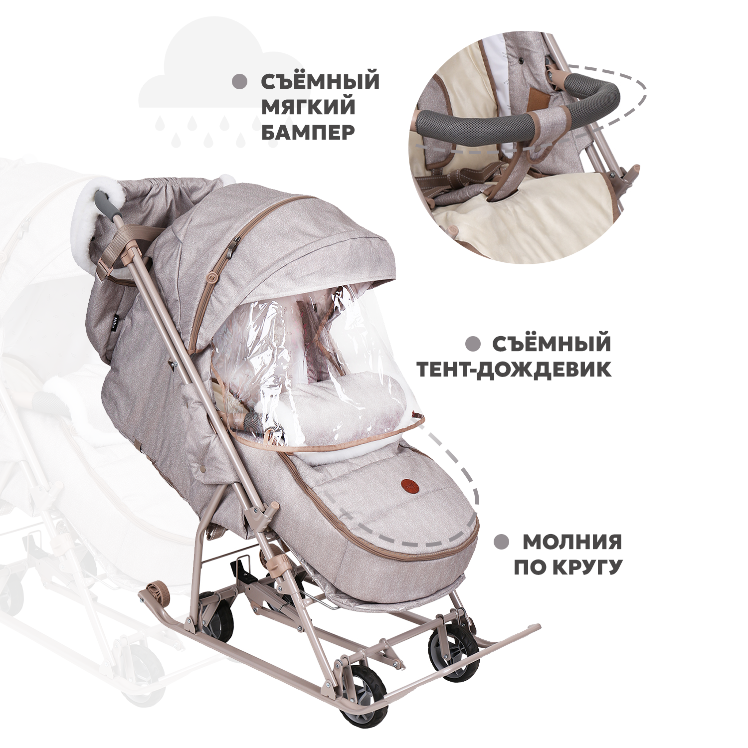 Санки-коляска NiKA kids Наши детки с колесами, складные - фото 4