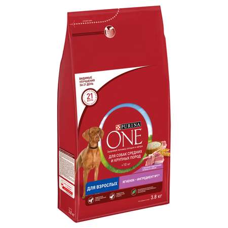 Корм для собак Purina One средних и крупных пород с ягненком и рисом сухой 3.8кг