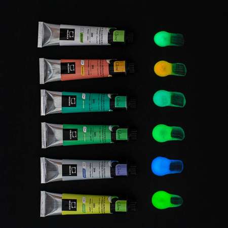 Акрил Малевичъ набор красок Glow светящихся в темноте 6 цветов по 20 мл