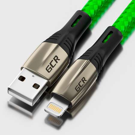 Кабель USB GCR 1.7m Lightning для iPhone series Mercedes в зеленой нейлоновой оплетке GCR-52785