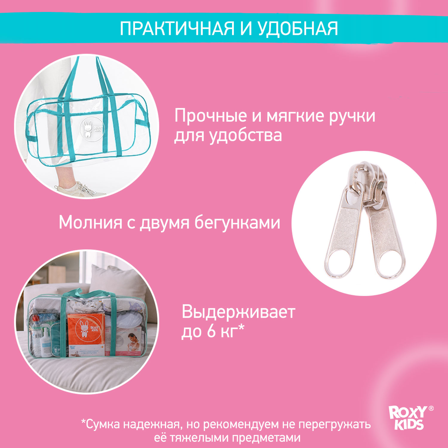 Сумка в роддом ROXY-KIDS прозрачная цвет бирюзовый - фото 2