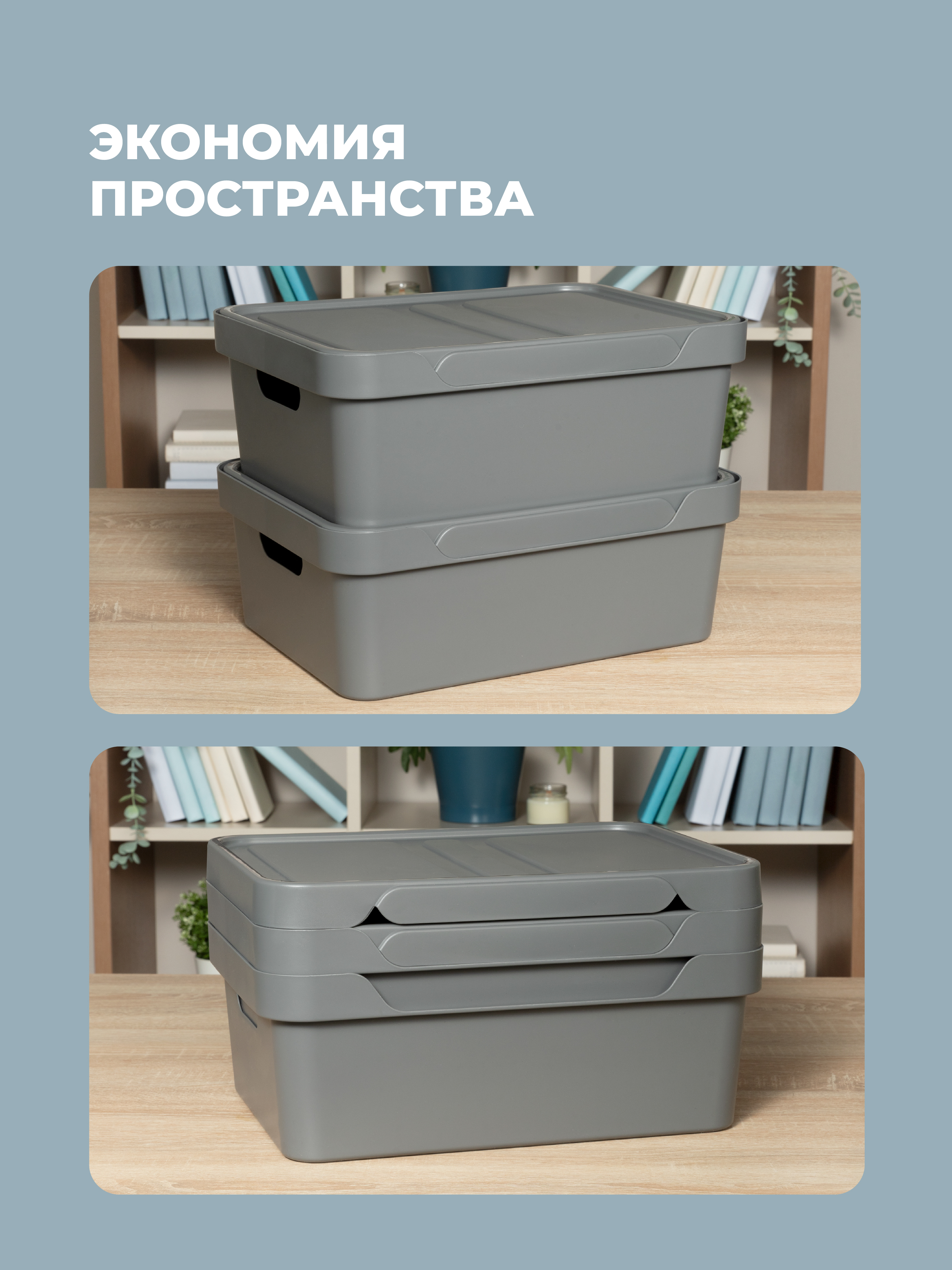 Набор ящиков с крышкой Econova Универсальные 38х27 6х14 см 12л - фото 4