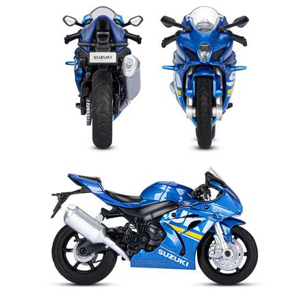 Мотоцикл металлический АВТОпанорама игрушка детская 1:18 SUZUKI GSХ-R1000 синий свободный ход колес