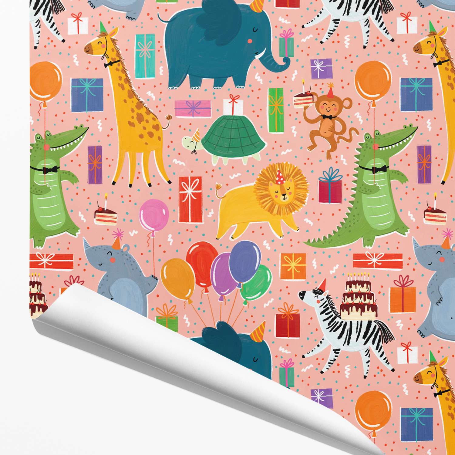 Бумага упаковочная Красота в Деталях Звери на персиковом фоне - фото 1