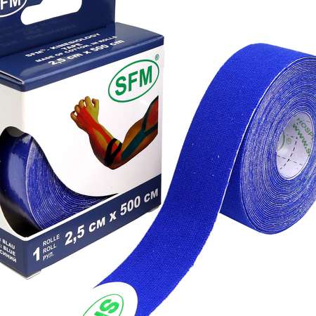 Кинезиотейп SFM Hospital Products Plaster на хлопковой основе 2.5х500 см синего цвета в диспенсере