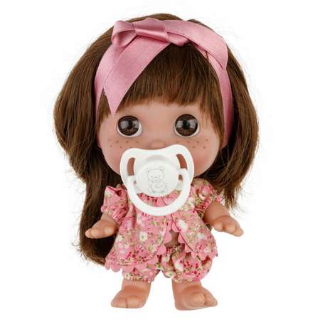 Кукла 17 см Arias Elegance Pequitas каштановые волосы c cоской в розовом костюме и пудровым ободком