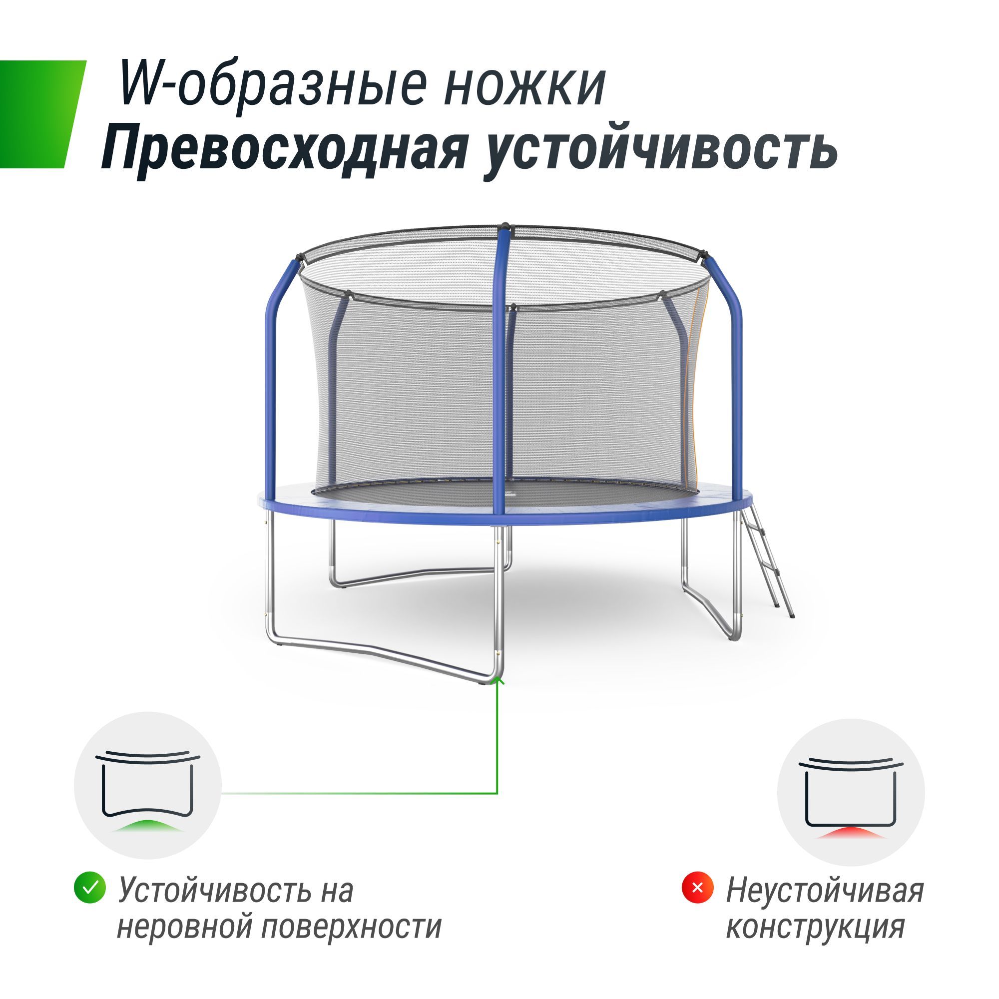 Батут каркасный supreme basic UNIX line 10 ft Blue диаметр 305 см вес до 150 кг диаметр прыжковой зоны 250 см - фото 4