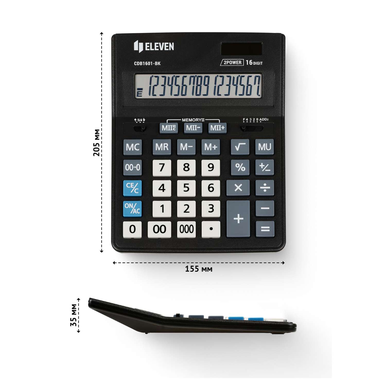 Калькулятор Eleven Business Line CDB1601-BK 16 разрядов двойное питание 155*205*35мм черный - фото 4