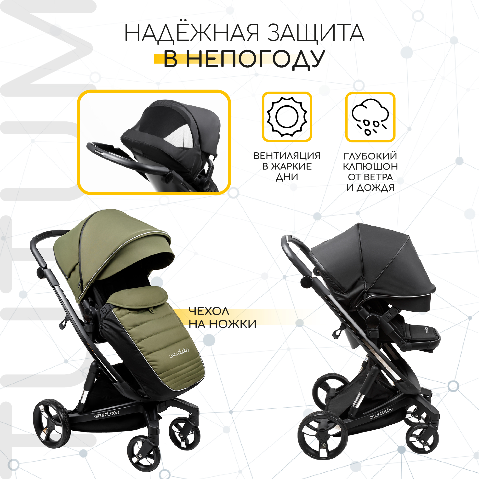 Коляска детская 2 в 1 Amarobaby tutum с auto brake хаки - фото 14