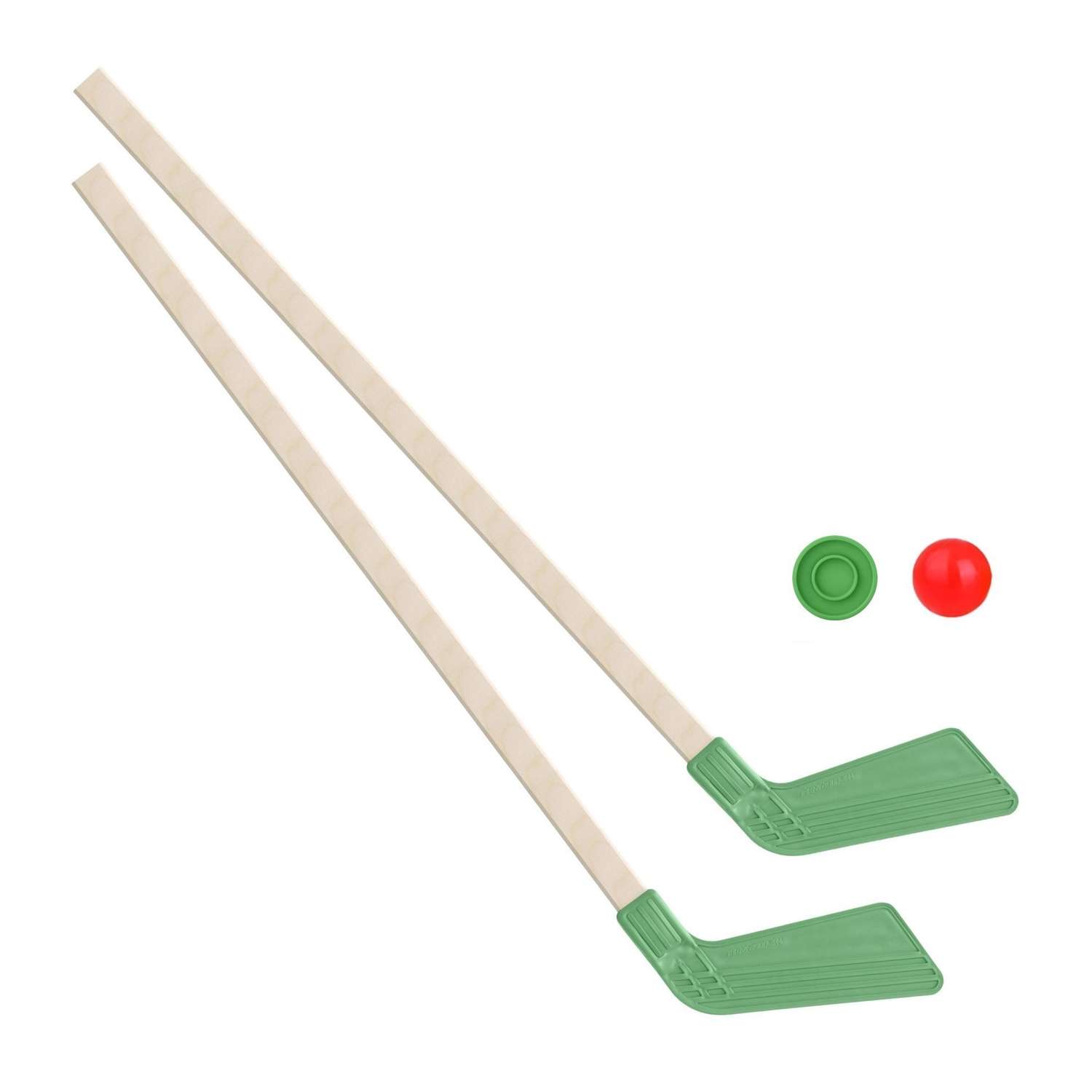 Набор для хоккея Задира Клюшка хоккейная детская 2 шт зеленые + шайба + мячик - фото 1